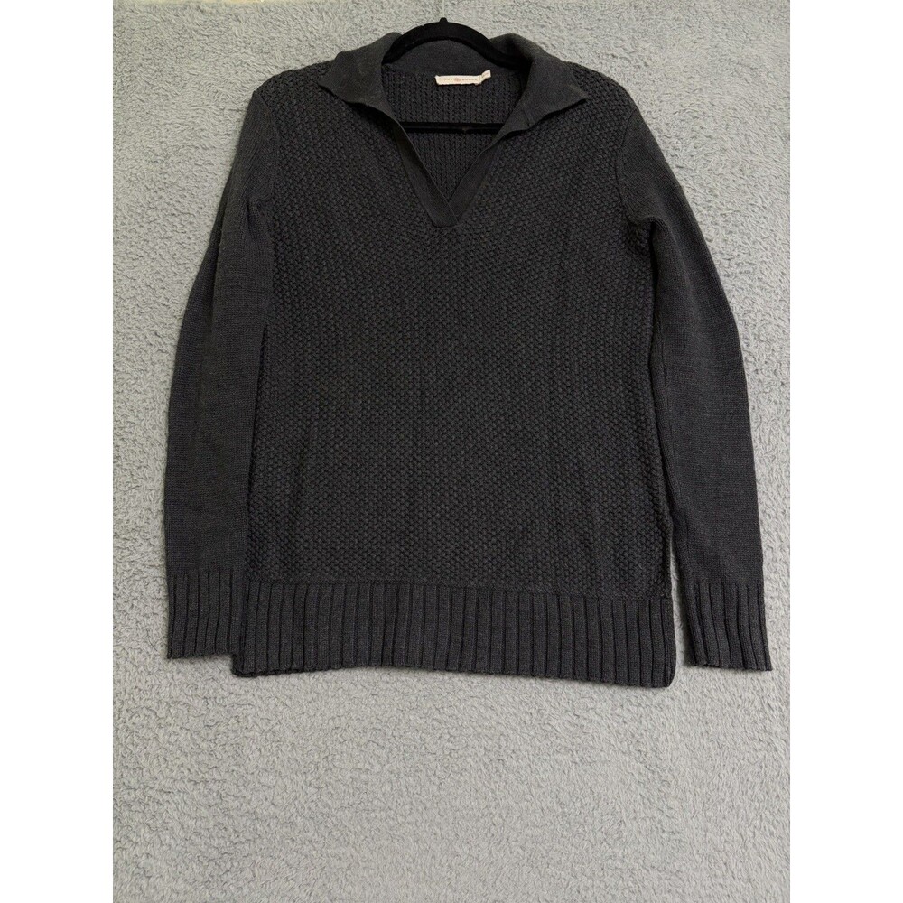 Tory Burch Gray Sweater V-Neck with Collar Womens Size XS 100% Wool Soft